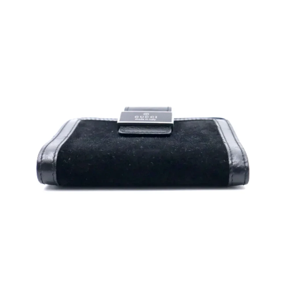 Gucci Compact Hook Wallet in Black with Logo Plate Suede and Leather Authentic - Picture 12 of 14